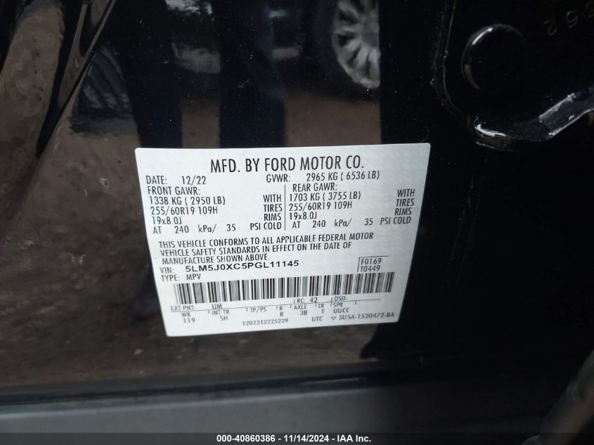 VIN 5LM5J0XC5PGL11145 2023 LINCOLN AVIATOR no.9