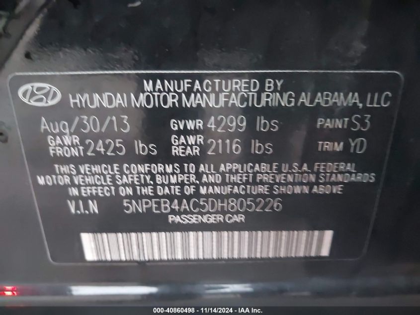 2013 HYUNDAI SONATA GLS - 5NPEB4AC5DH805226