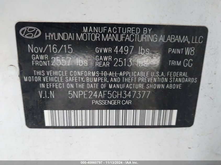 2016 HYUNDAI SONATA SE - 5NPE24AF5GH347377