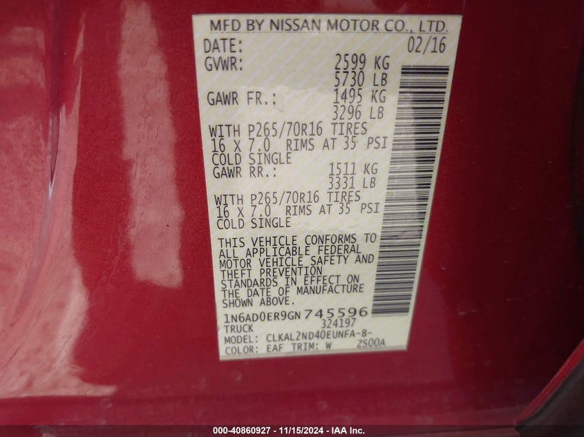 2016 NISSAN FRONTIER SV - 1N6AD0ER9GN745596