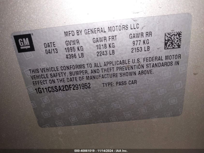 2013 CHEVROLET MALIBU 1LT - 1G11C5SA2DF291952