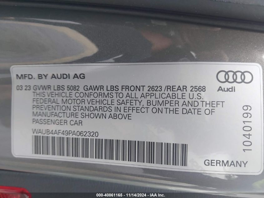 2023 Audi S4 Premium Plus Tfsi Quattro Tiptronic VIN: WAUB4AF49PA062320 Lot: 40861165