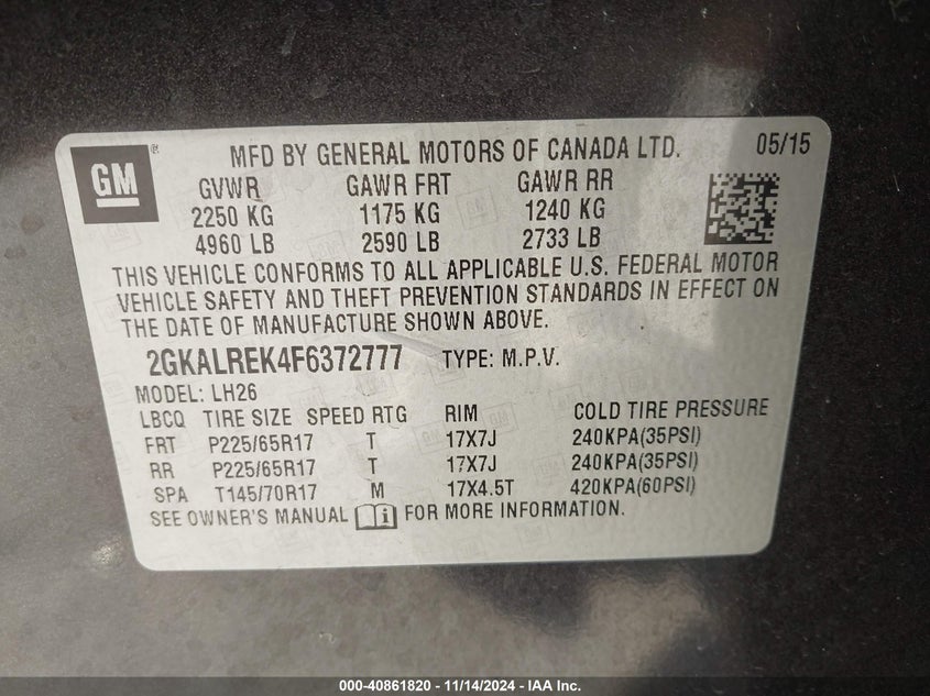 2015 GMC TERRAIN SLE-2 - 2GKALREK4F6372777