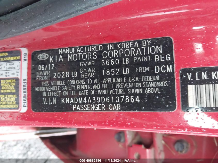 VIN KNADM4A39D6137864 2013 KIA Rio, LX no.9