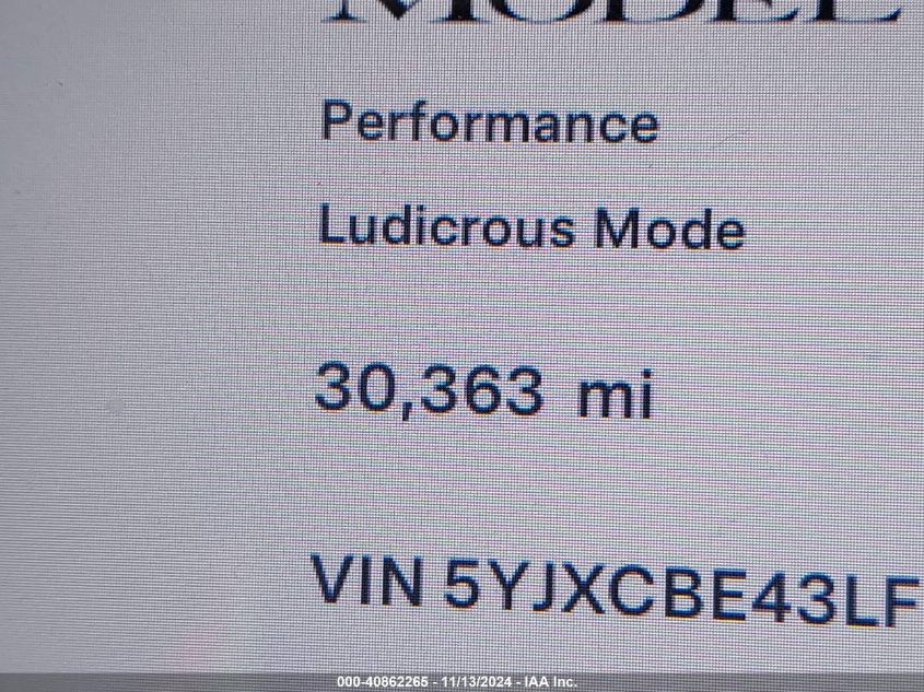 2020 Tesla Model X Performance Dual Motor All-Wheel Drive VIN: 5YJXCBE43LF216850 Lot: 40862265