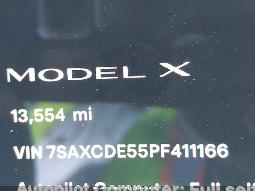 2023 Tesla Model X Dual Motor All-Wheel Drive/Standard Range VIN: 7SAXCDE55PF411166 Lot: 40862340