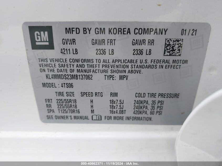 2021 Buick Encore Gx Fwd Select VIN: KL4MMDS23MB137062 Lot: 40862371