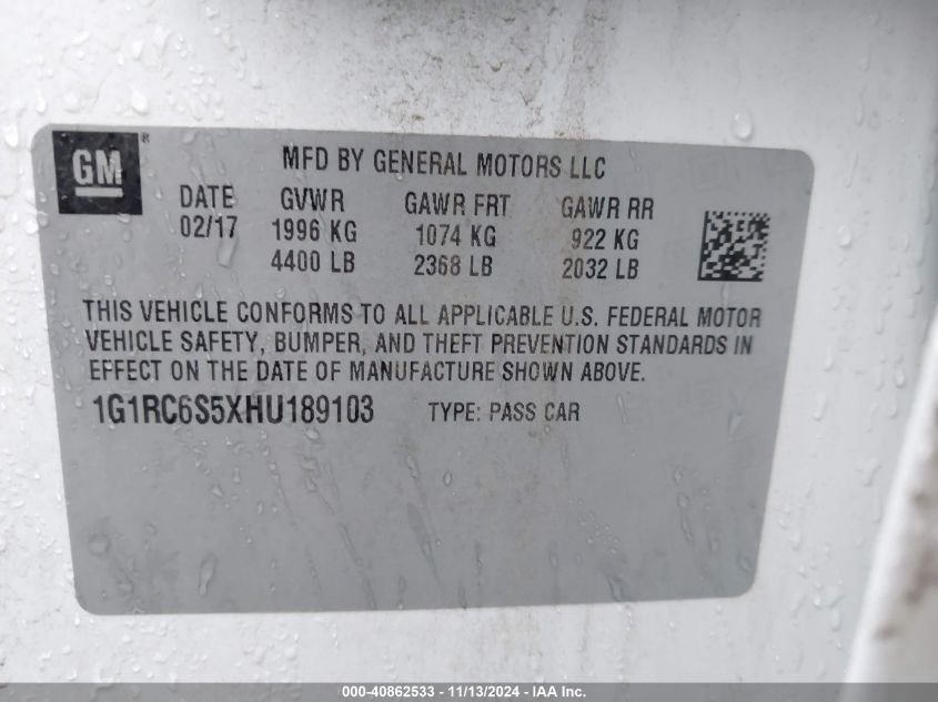 2017 CHEVROLET VOLT LT - 1G1RC6S5XHU189103