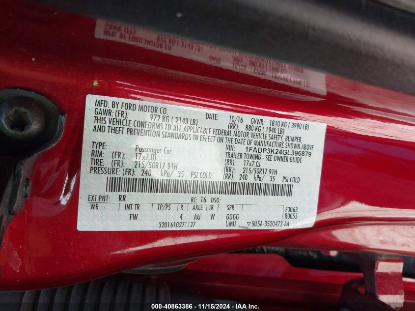 2016 FORD FOCUS SE - 1FADP3K24GL396879