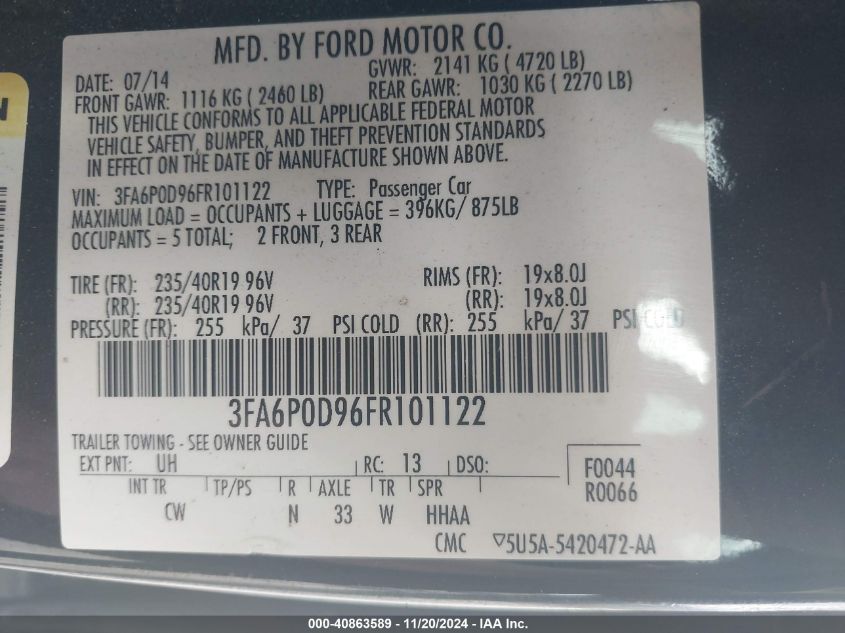 2015 FORD FUSION TITANIUM - 3FA6P0D96FR101122