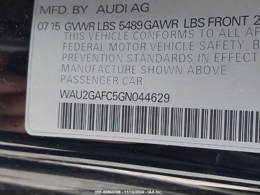 VIN WAU2GAFC5GN044629 2016 Audi A7, 3.0T Premium Plus no.9