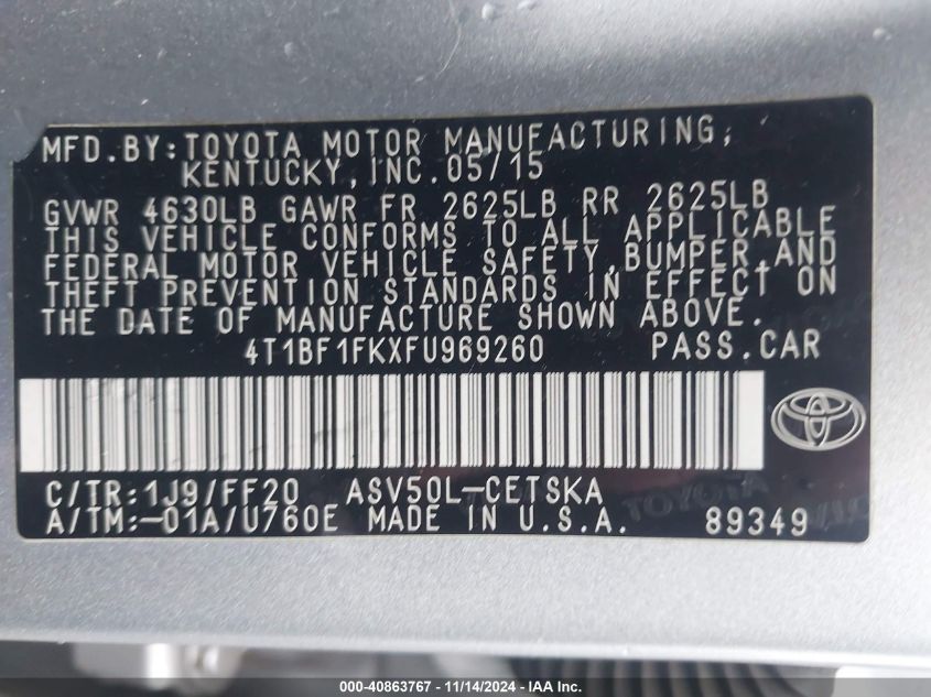 2015 TOYOTA CAMRY SE - 4T1BF1FKXFU969260