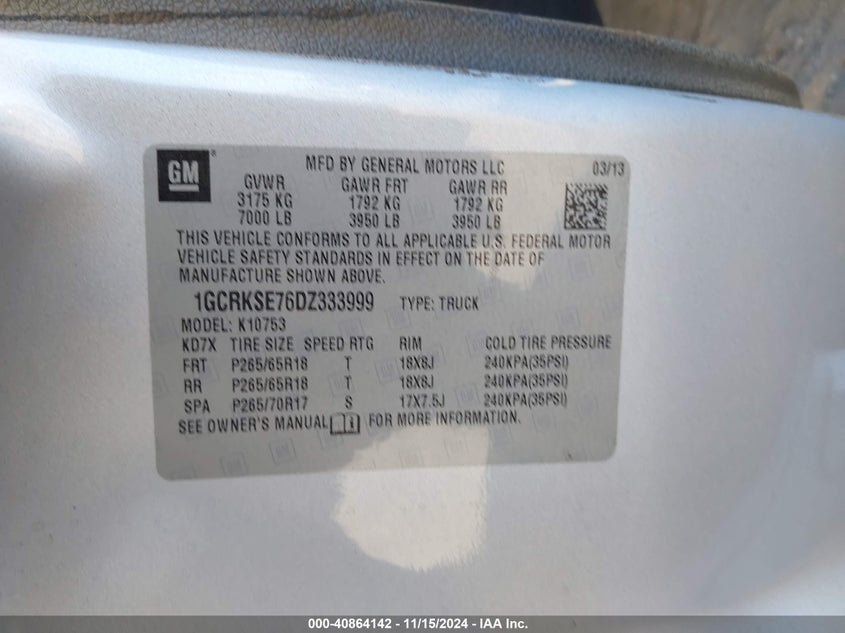 2013 CHEVROLET SILVERADO 1500 LT - 1GCRKSE76DZ333999
