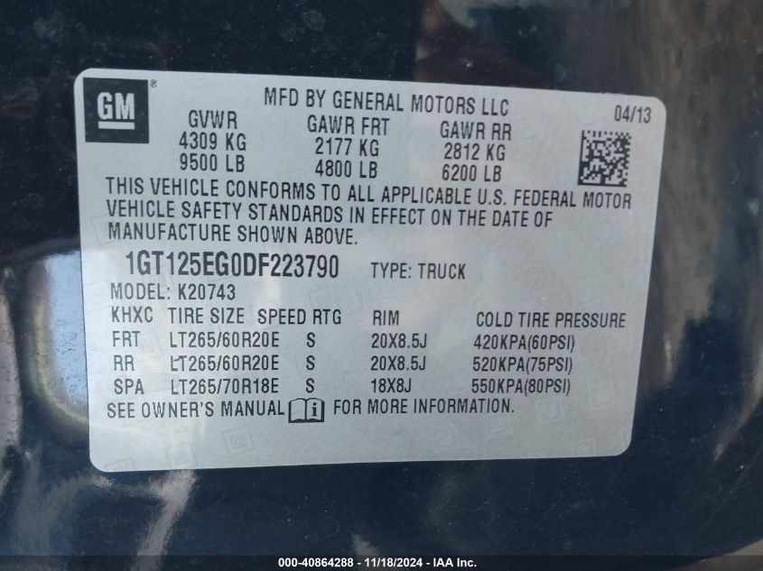 VIN 1GT125EG0DF223790 2013 GMC Sierra, 2500hd Denali no.9