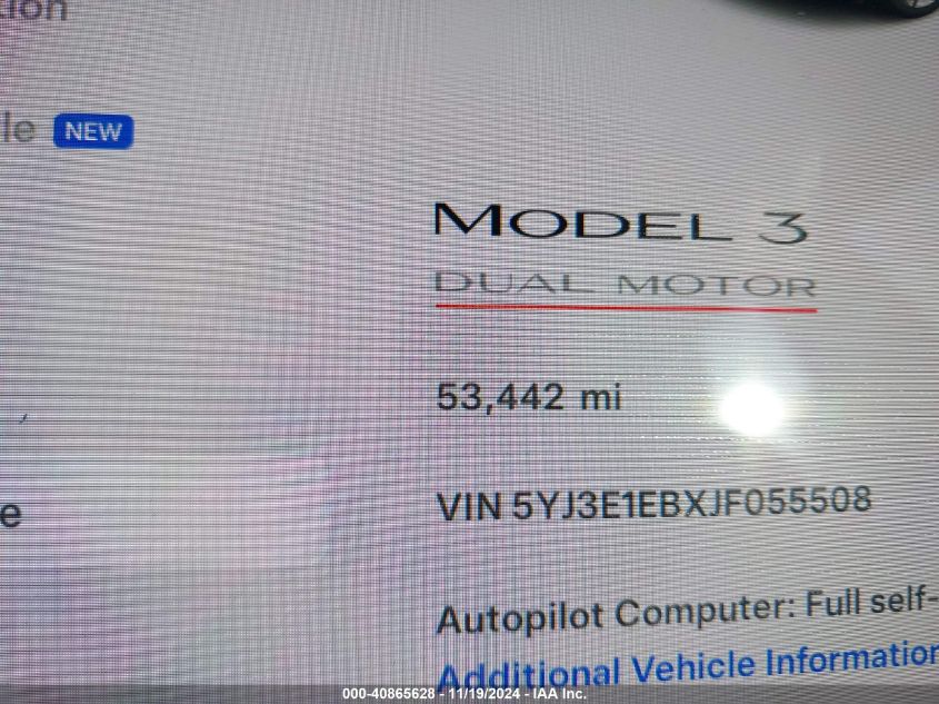 2018 TESLA MODEL 3 LONG RANGE/PERFORMANCE - 5YJ3E1EBXJF055508