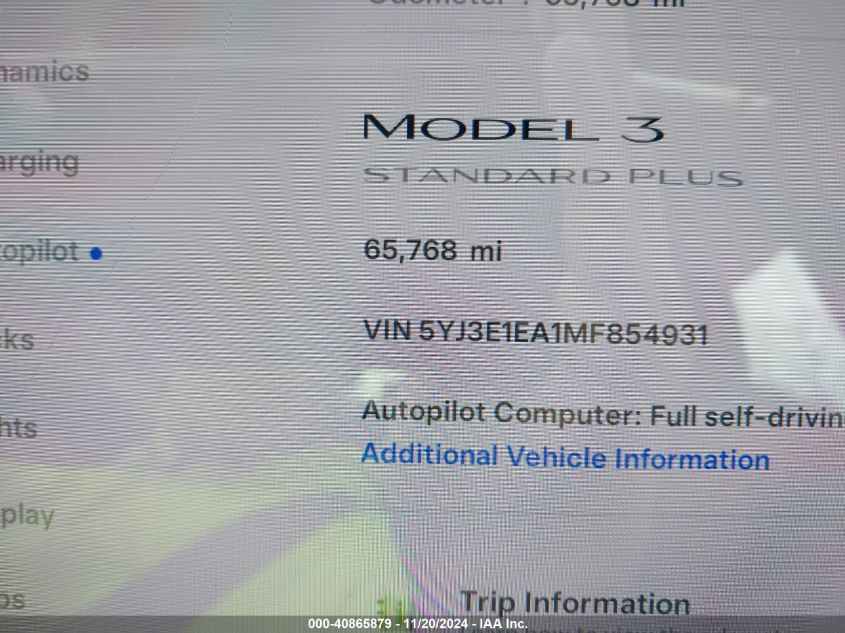 VIN 5YJ3E1EA1MF854931 2021 Tesla Model 3, Standard... no.15