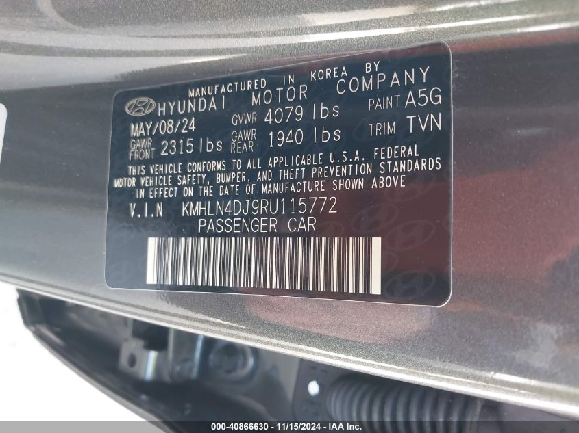 2024 HYUNDAI ELANTRA VIN: KMHLN4DJ9RU115772
