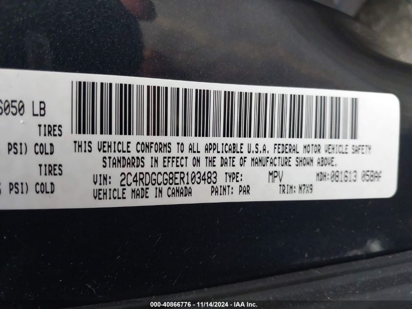 VIN 2C4RDGCG8ER103483 2014 DODGE GRAND CARAVAN no.9