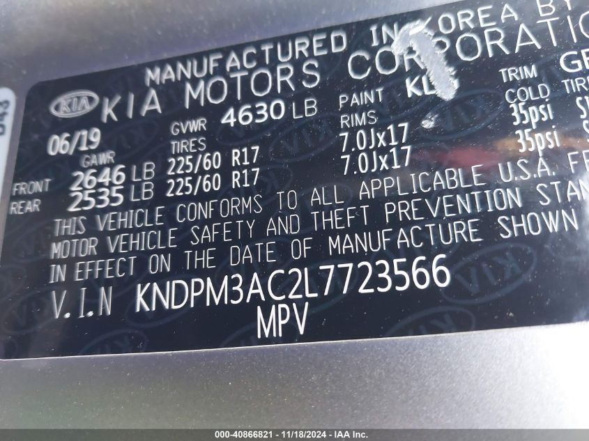 VIN KNDPM3AC2L7723566 2020 KIA Sportage, LX no.9