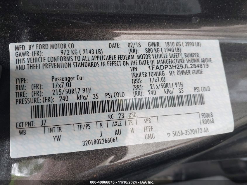 2018 FORD FOCUS SEL - 1FADP3H29JL284819