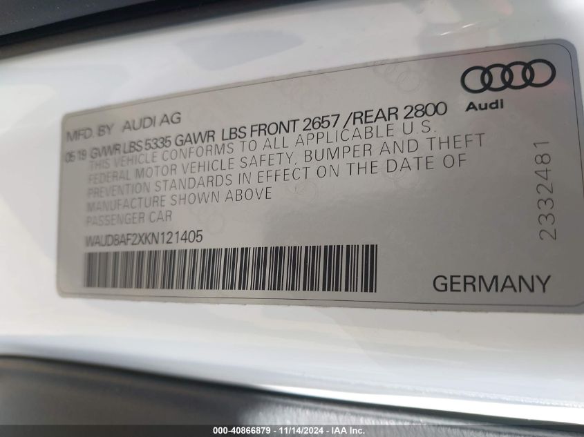 2019 AUDI A6 PREMIUM - WAUD8AF2XKN121405