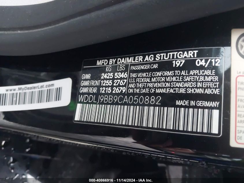 2012 MERCEDES-BENZ CLS 550 VIN: WDDLJ9BB9CA050882