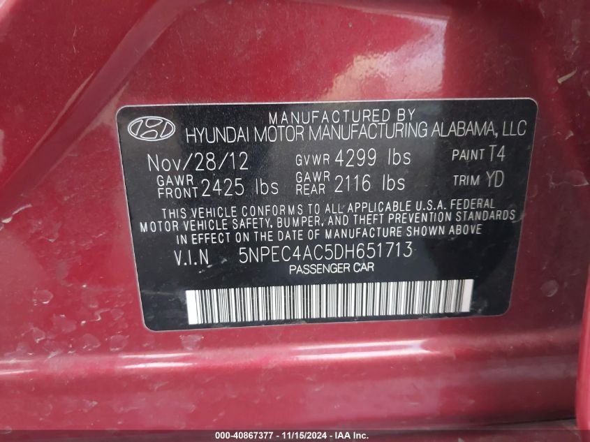 2013 HYUNDAI SONATA SE/LIMITED - 5NPEC4AC5DH651713