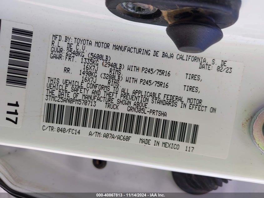 2023 TOYOTA TACOMA(VIN: 3TMCZ5AN0PM570713