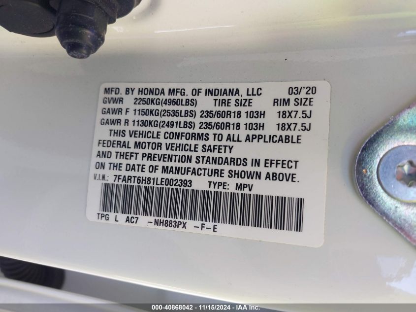 2020 HONDA CR-V HYBRID EX-L - 7FART6H81LE002393