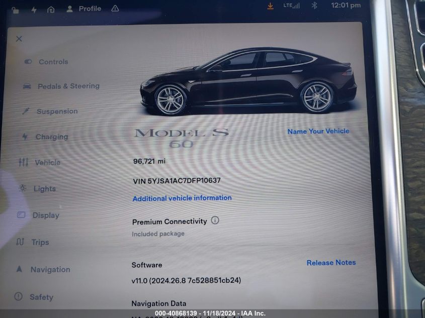 2013 Tesla Model S VIN: 5YJSA1AC7DFP10637 Lot: 40868139