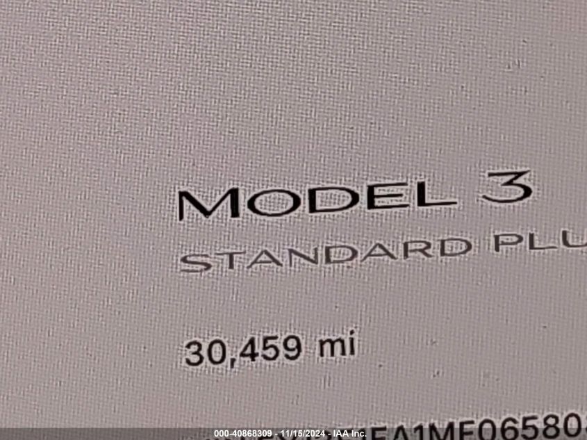 2021 Tesla Model 3 Standard Range Plus Rear-Wheel Drive VIN: 5YJ3E1EA1MF065808 Lot: 40868309