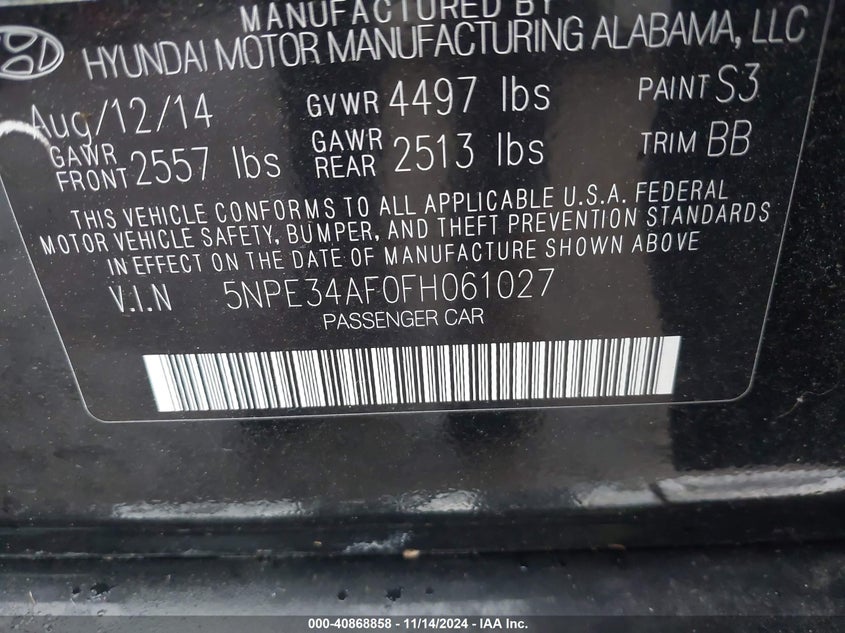 2015 HYUNDAI SONATA LIMITED - 5NPE34AF0FH061027