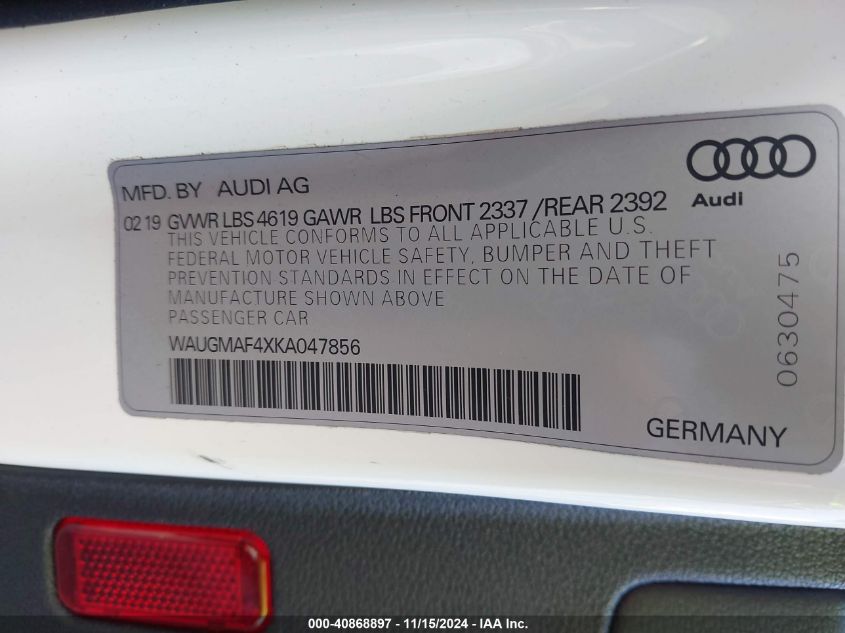 2019 AUDI A4 PREMIUM/TITANIUM - WAUGMAF4XKA047856