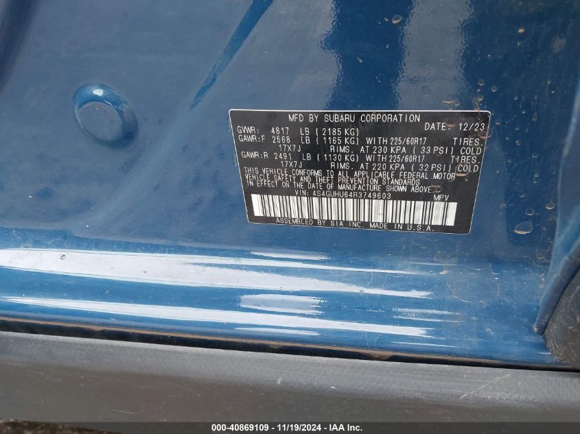 VIN 4S4GUHU64R3749603 2024 Subaru Crosstrek, Wilder... no.9