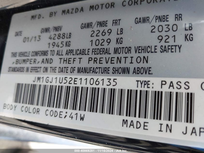 2014 MAZDA MAZDA6 I SPORT - JM1GJ1U52E1106135