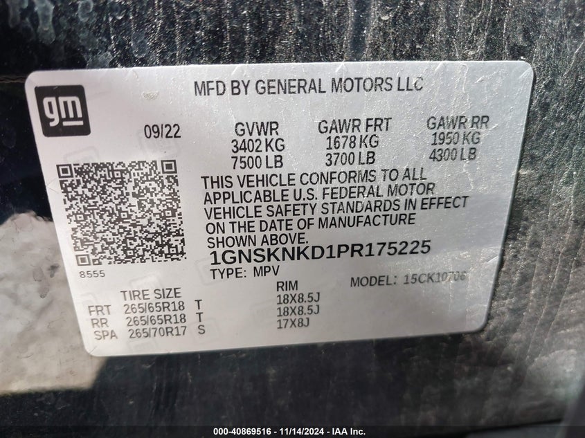 2023 CHEVROLET TAHOE K1500 LT - 1GNSKNKD1PR175225