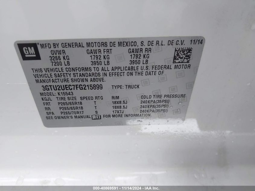 VIN 3GTU2UEC7FG215899 2015 GMC SIERRA 1500 no.9