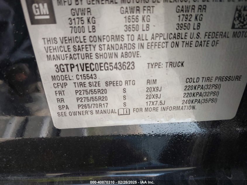 2014 GMC Sierra 1500 Slt VIN: 3GTP1VEC0EG543623 Lot: 40870310