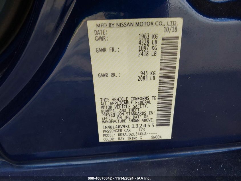 2019 NISSAN ALTIMA 2.5 S - 1N4BL4BV9KC132455