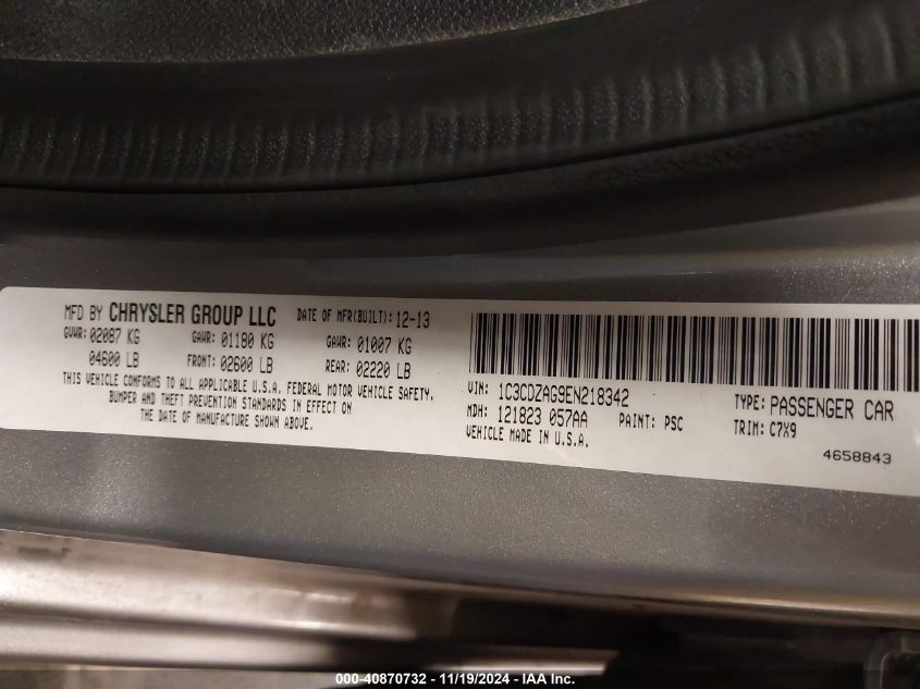 2014 DODGE AVENGER SE - 1C3CDZAG9EN218342