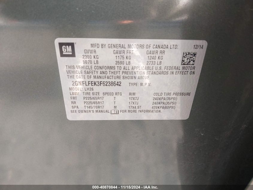 VIN 2GNFLFEK3F6238642 2015 CHEVROLET EQUINOX no.9