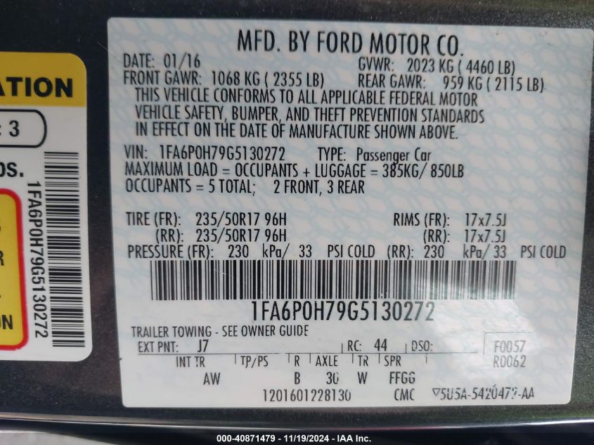 2016 FORD FUSION SE - 1FA6P0H79G5130272