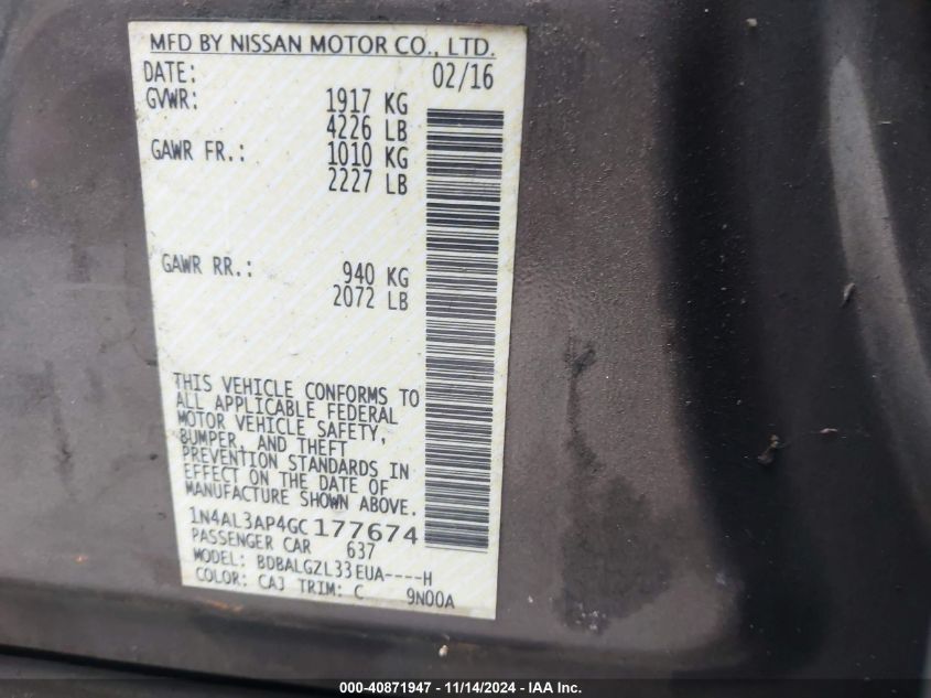 VIN 1N4AL3AP4GC177674 2016 NISSAN ALTIMA no.9