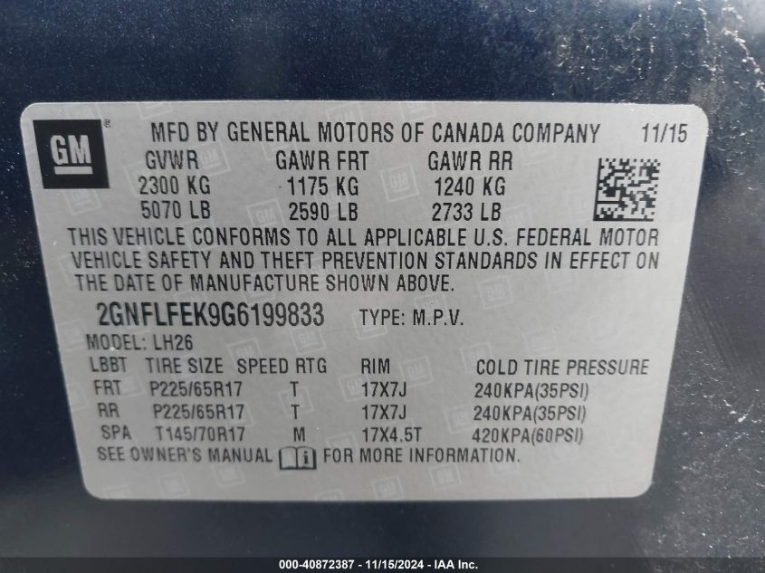 2016 CHEVROLET EQUINOX LT - 2GNFLFEK9G6199833