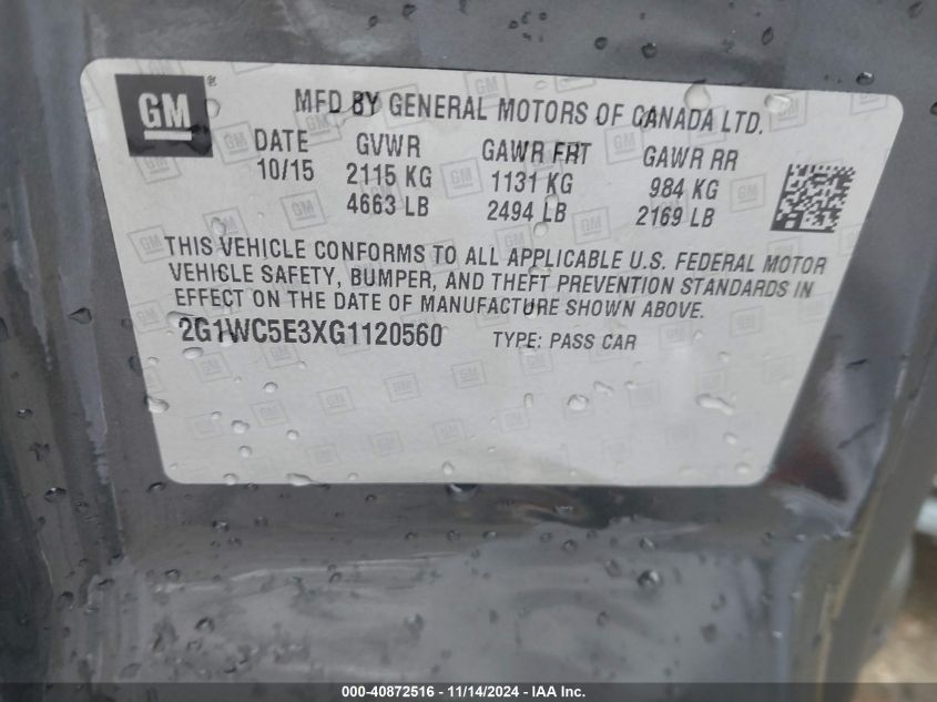 2016 CHEVROLET IMPALA LIMITED LTZ - 2G1WC5E3XG1120560