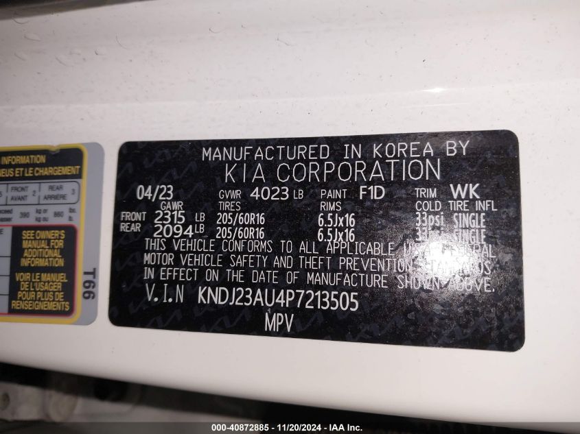 2023 KIA SOUL VIN: KNDJ23AU4P7213505