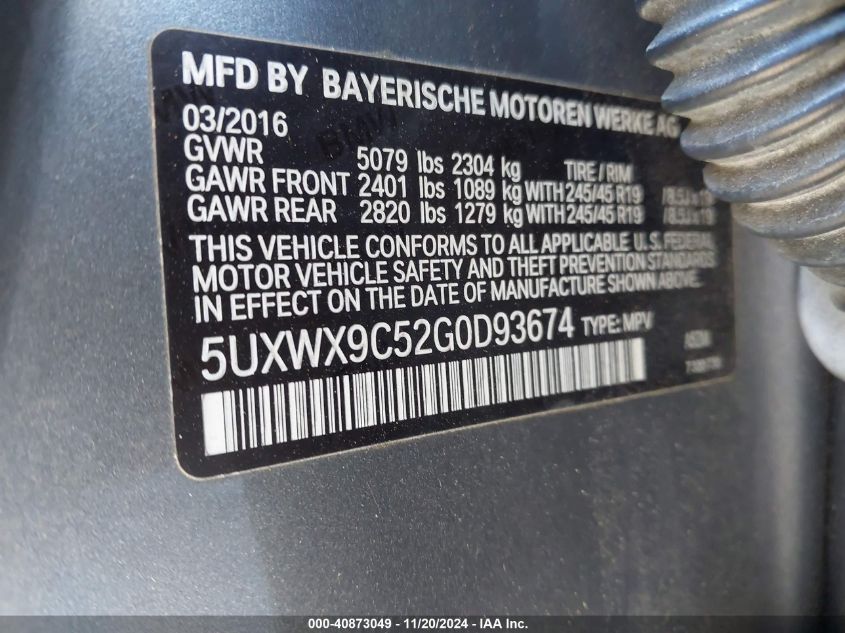 2016 BMW X3 XDRIVE28I - 5UXWX9C52G0D93674