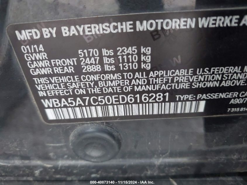 VIN WBA5A7C50ED616281 2014 BMW 5 Series, 528I Xdrive no.9