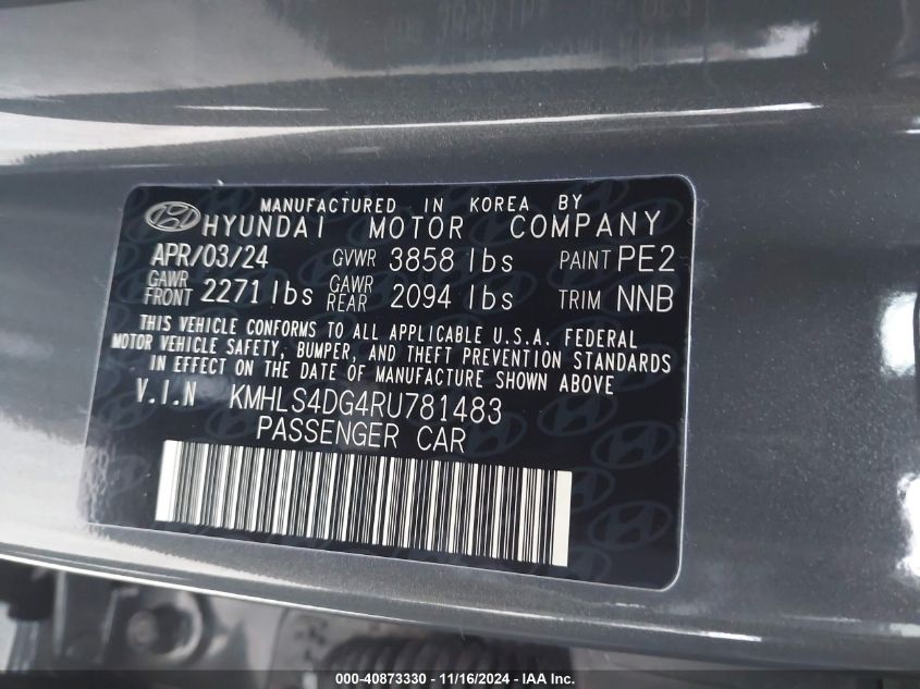 VIN KMHLS4DG4RU781483 2024 Hyundai Elantra, Sel no.9