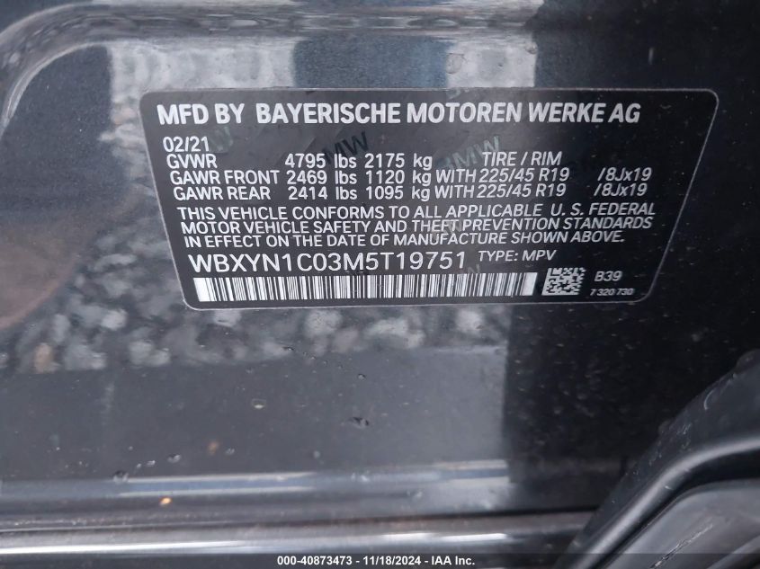 2021 BMW X2 M35I VIN: WBXYN1C03M5T19751